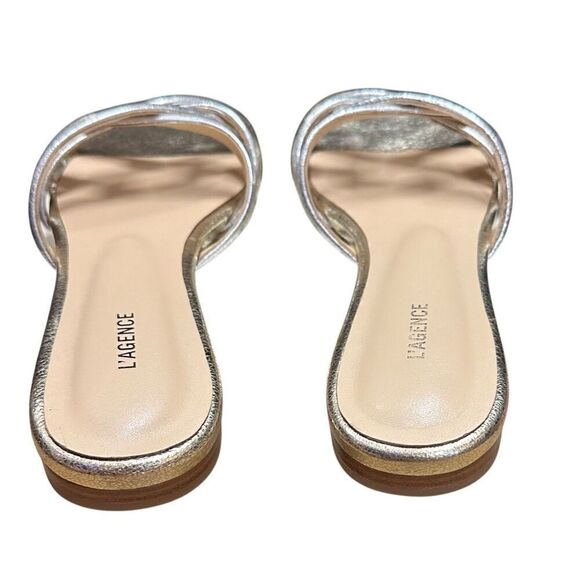 L’agence Abelle Flat Sandal in Gold/Silver Crackle NWB Size 8 - Picture 3 of 10